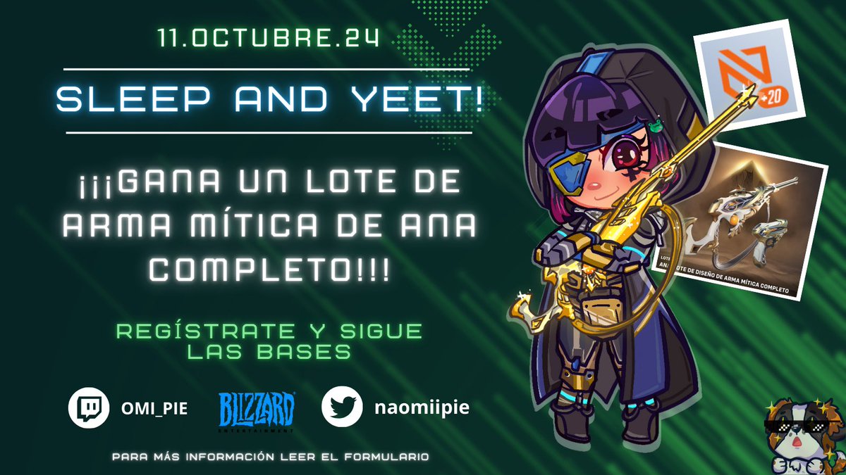 naomiipie's tweet image. ⚔️TORNEO DE ANAS⚔️
✨GANA UN LOTE DE ARMA MÍTICA DE ANA COMPLETO🎁

✅Sígueme en X @naomiipie🙌
✅Like y RT🔁
✅Etiqueta a un amix 👤
✅Llena el formulario📝

📆VIERNES 11/10/24 ESTAR en el stream!!
Mil gracias @OverwatchLATAM y Blizzard
#OW2Latam #OverwatchCreator