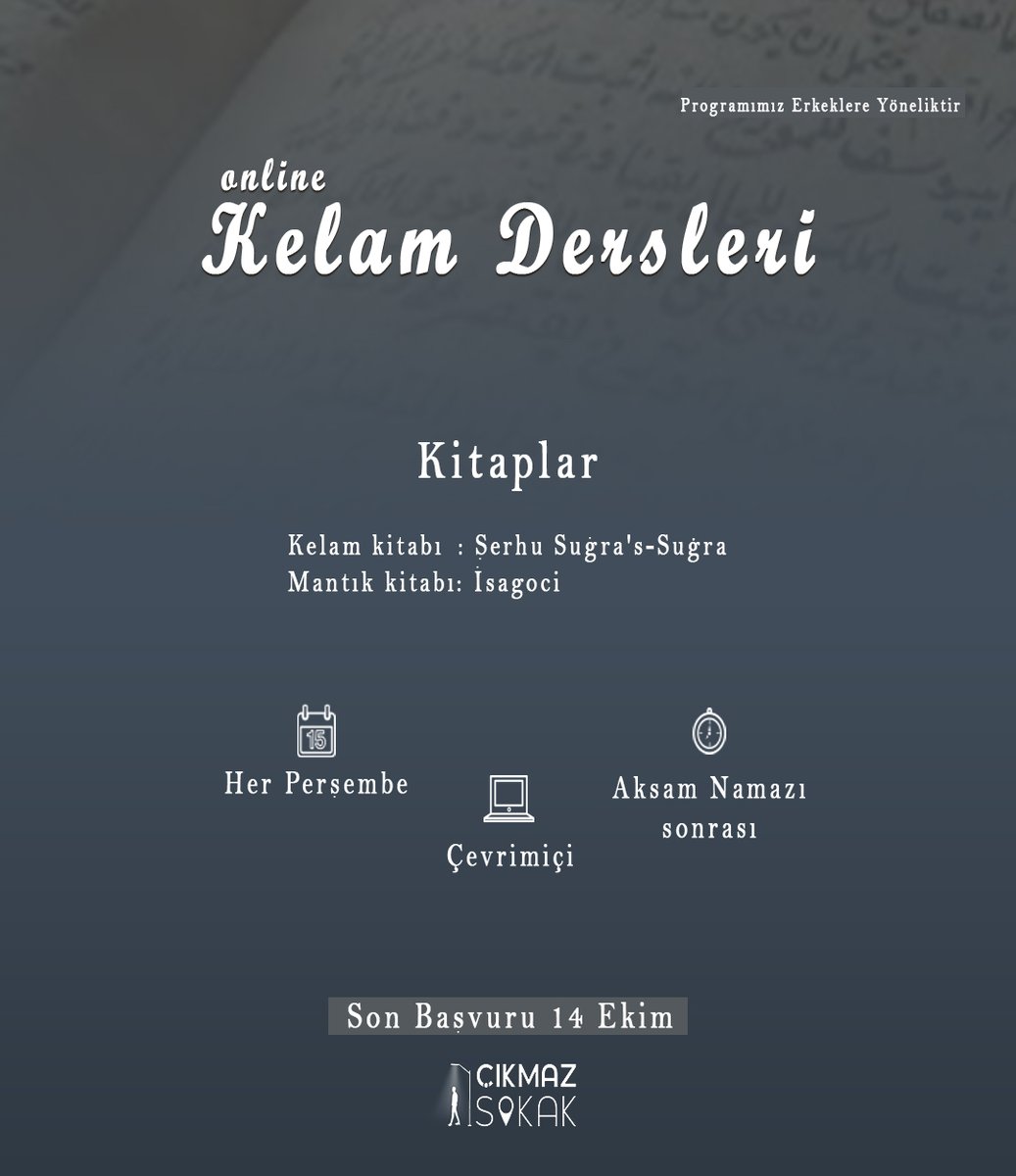 Online Kelam Dersleri ile sizlerleyiz..

Bu ilme gönül vermiş tüm erkek kardeşlerimizi bekliyoruz.

Başvuru 👇👇

forms.gle/QHaM6EPeuEtyGF…