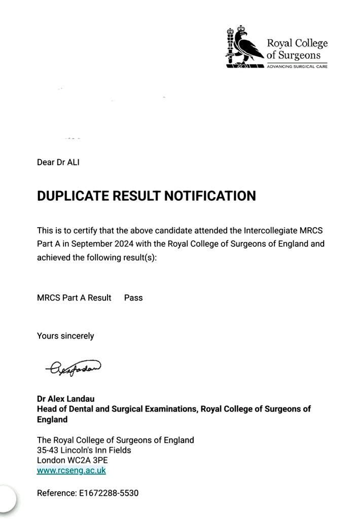 basem_EO's tweet photo. الحمد لله الذي بنعمته تتم الصالحات 

I am thrilled to share that I have successfully passed The Membership of Royal Colleges of Surgeons MRCS part 1

Thank you to The Royal College of Surgeons of England @RCSnews I truly appreciate your dedication to fostering surgical excellence https://t.co/KEUbW7Lt5N