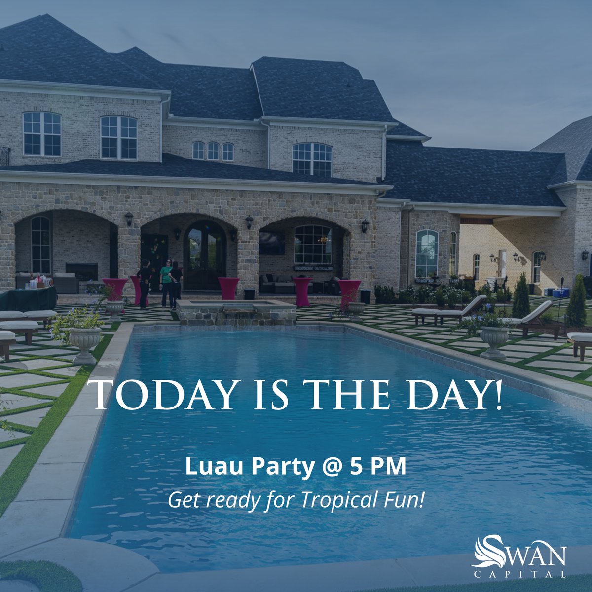 SWANCapital's tweet image. The wait is over! Our Luau Party kicks off today at 5 PM. 🌴 Bring your aloha spirit, enjoy island vibes, and let’s make unforgettable memories together! Don’t forget your lei—see you there! #LuauVibes #TropicalFun #IslandParty #AlohaSpirit #PartyTime #FunInTheSun #LuauReady