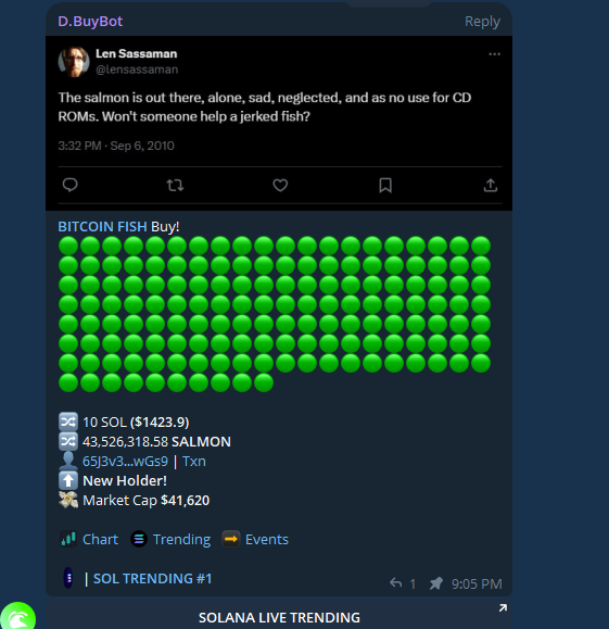 btcfishsalmon's tweet photo. Things are moving up...  $SALMON is out there https://t.co/d8qgksvoDd