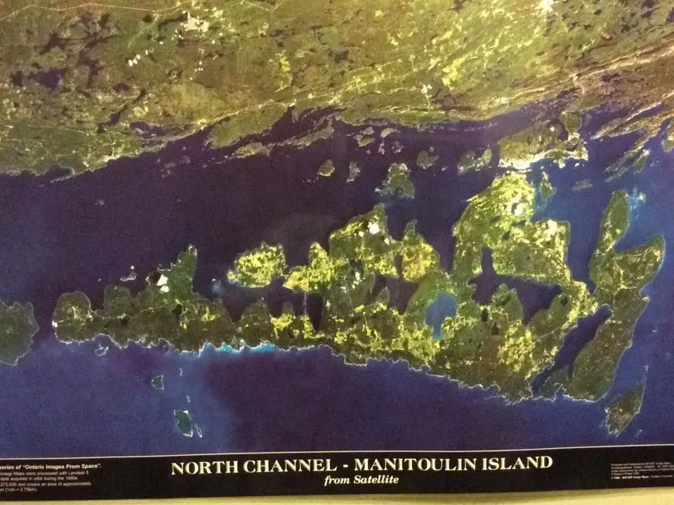 Satellite image of Manitoulin Island, the world's largest freshwater island.buff.ly/3zgsal6  #travel #Ontario #manitoulinmagic #ttot