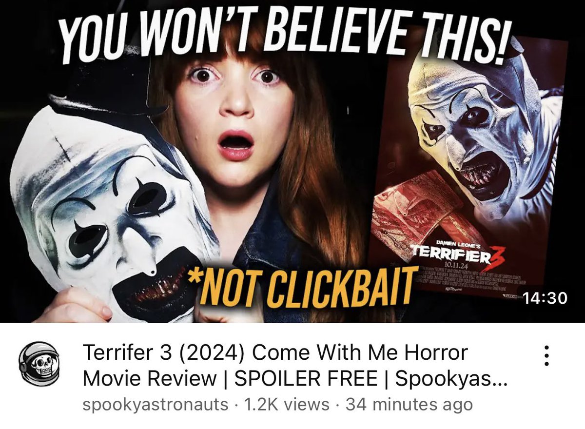So for anyone who claims that reports of people fainting and getting sick during a Terrifier screening are false…here you go - youtu.be/nVxNUPqdzQM?si…. #terrifier3 #itsonlyamovie