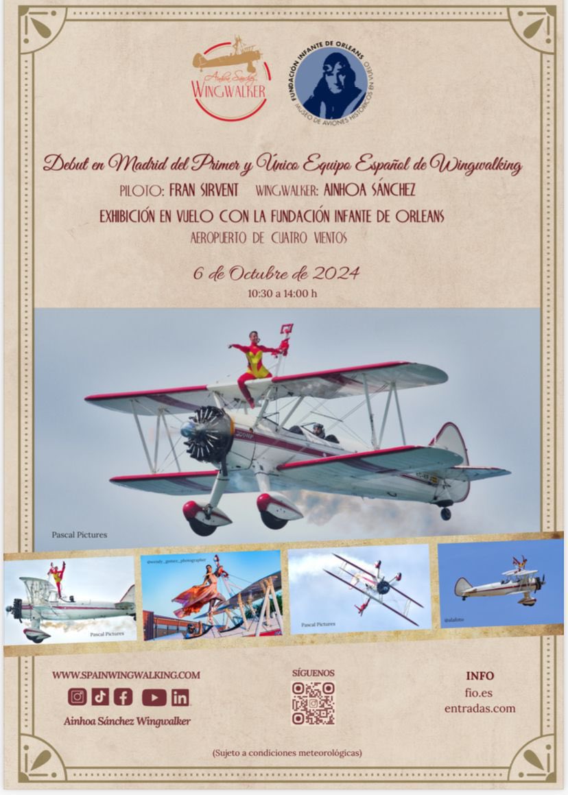 AinhoaParedesUK's tweet photo. 📣 Si estáis en Madrid o cerca no dudéis en ir a ver este domingo a la #wingwalker Ainhoa Sánchez. Tuve la suerte de conocerla en UK 🇬🇧 y ver cómo hacía historia. Ahora cumplirá un sueño allí @AmigosMuseoAire Este es el reportaje que grabé en 2015 🎥👇🏻 https://t.co/yZ76Wsn3Rd https://t.co/Mdho5Ere5k