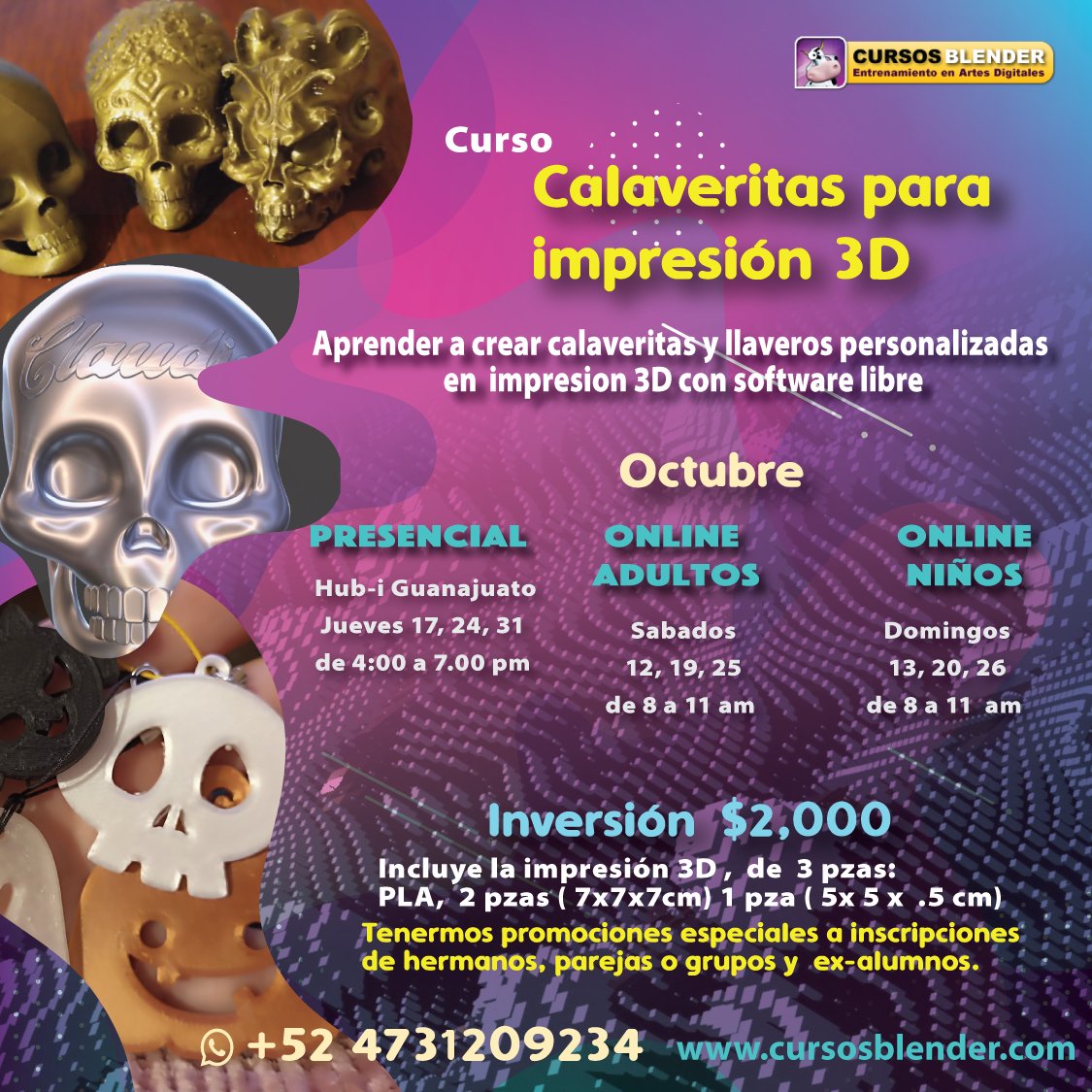 casyopea's tweet image. Aprende paso a paso a diseñar y imprimir tus propias calaveritas con la impresión 3D  y software libre.
#b3d #impresion3D #CursosBlender
Descripción del curso: cursosblender.com/wp-content/upl…
Accede al forms  para tu  inscripción: forms.gle/sLyTm1mGg6oCxc…