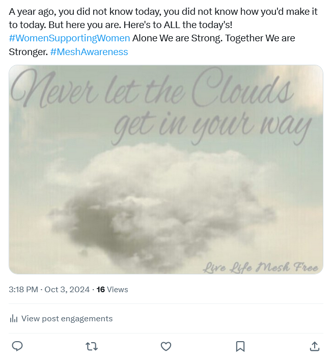 JanUrban12's tweet photo. But for many women the damage from a Mesh Implant is irreparable, the life they had and life they had planned RUINED, sentenced to a lifetime of suffering & misery, their beautiful bodies are now a torture chamber of horrors. They can only dream about their lost dreams. #MeshHell https://t.co/Es23ZttkFP