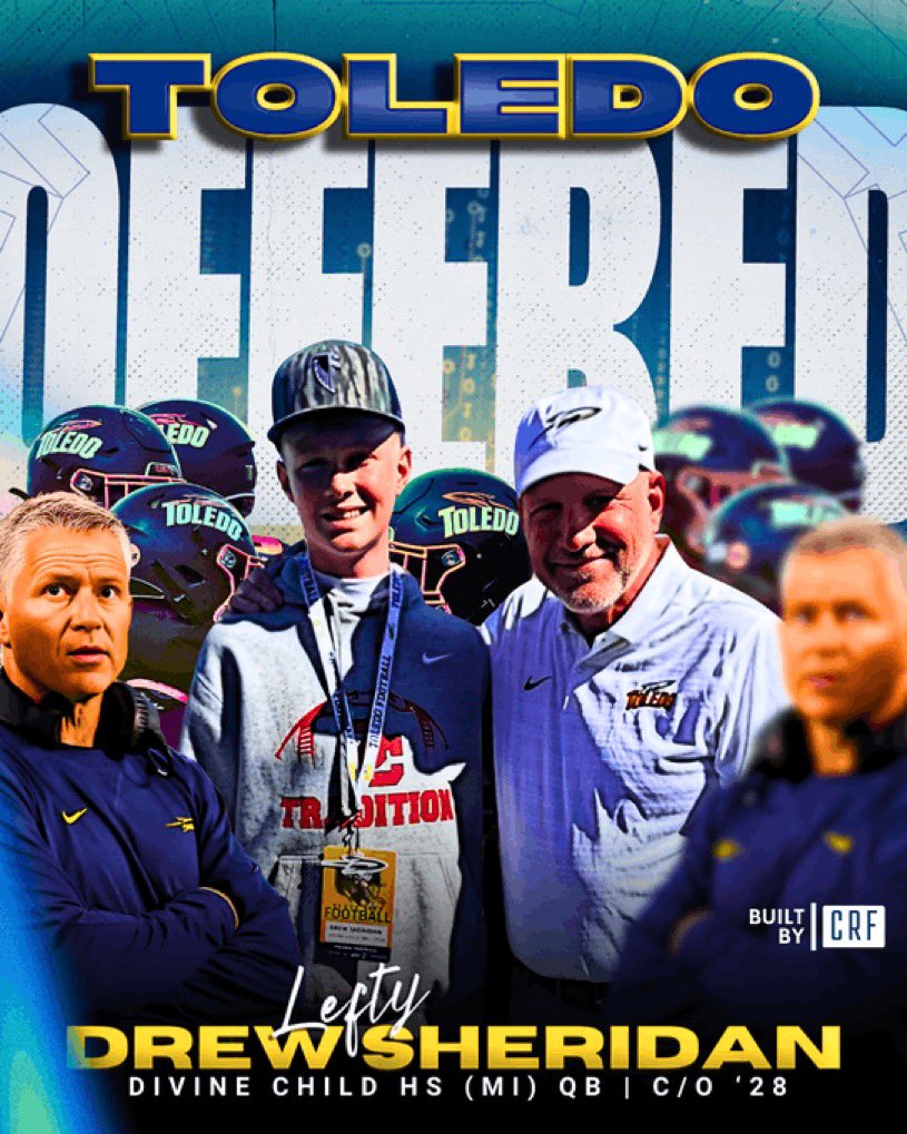 Drew “Lefty” Sheridan✝️ (@drewsheridan9) on Twitter photo After a great gameday visit and a great conversation with <a href="/ToledoQBs/">Robert Weiner</a> I’m blessed to have received an offer from <a href="/ToledoFB/">Toledo Football</a> . I love being in The Glass Bowl. #lefty #falcons #cometodc #TeamToledo <a href="/CoachFlemWR/">RJ Fleming</a> <a href="/CoachCandle/">Jason Candle</a> <a href="/CoachACalcutta/">Anthony Calcutta</a> <a href="/ArcStrokeQB/">THE ARC STROKE QB MENTOR</a> <a href="/claney101/">Chris Laney</a> After a great gameday visit and a great conversation with <a href="/ToledoQBs/">Robert Weiner</a> I’m blessed to have received an offer from <a href="/ToledoFB/">Toledo Football</a> . I love being in The Glass Bowl. #lefty #falcons #cometodc #TeamToledo <a href="/CoachFlemWR/">RJ Fleming</a> <a href="/CoachCandle/">Jason Candle</a> <a href="/CoachACalcutta/">Anthony Calcutta</a> <a href="/ArcStrokeQB/">THE ARC STROKE QB MENTOR</a> <a href="/claney101/">Chris Laney</a>