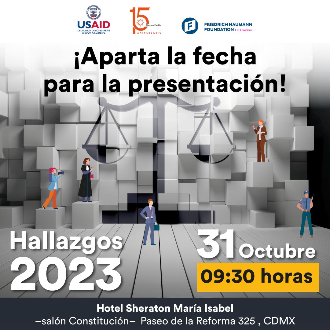 ¡Tenemos nuevos #Hallazgos sobre la justicia penal! 

¿Ha disminuido la impunidad? ¿Cuáles son las capacidades de las instituciones? ¿Cómo van los estados? Este 31 de octubre presentamos las buenas noticias... y las malas también.

Registro: bit.ly/RHallazgos2023