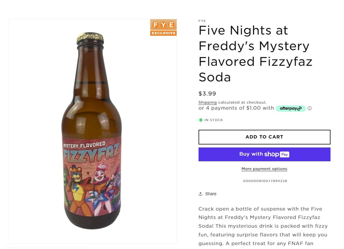 games878787's tweet photo. Noticias FNaF Comida!
Nuevo refresco de FNaF en FYE!

"Mystery Flavored Fizzyfaz Soda"

#FNaF #NoticiasFNaF #FNaFNews https://t.co/se8YIMxPfi