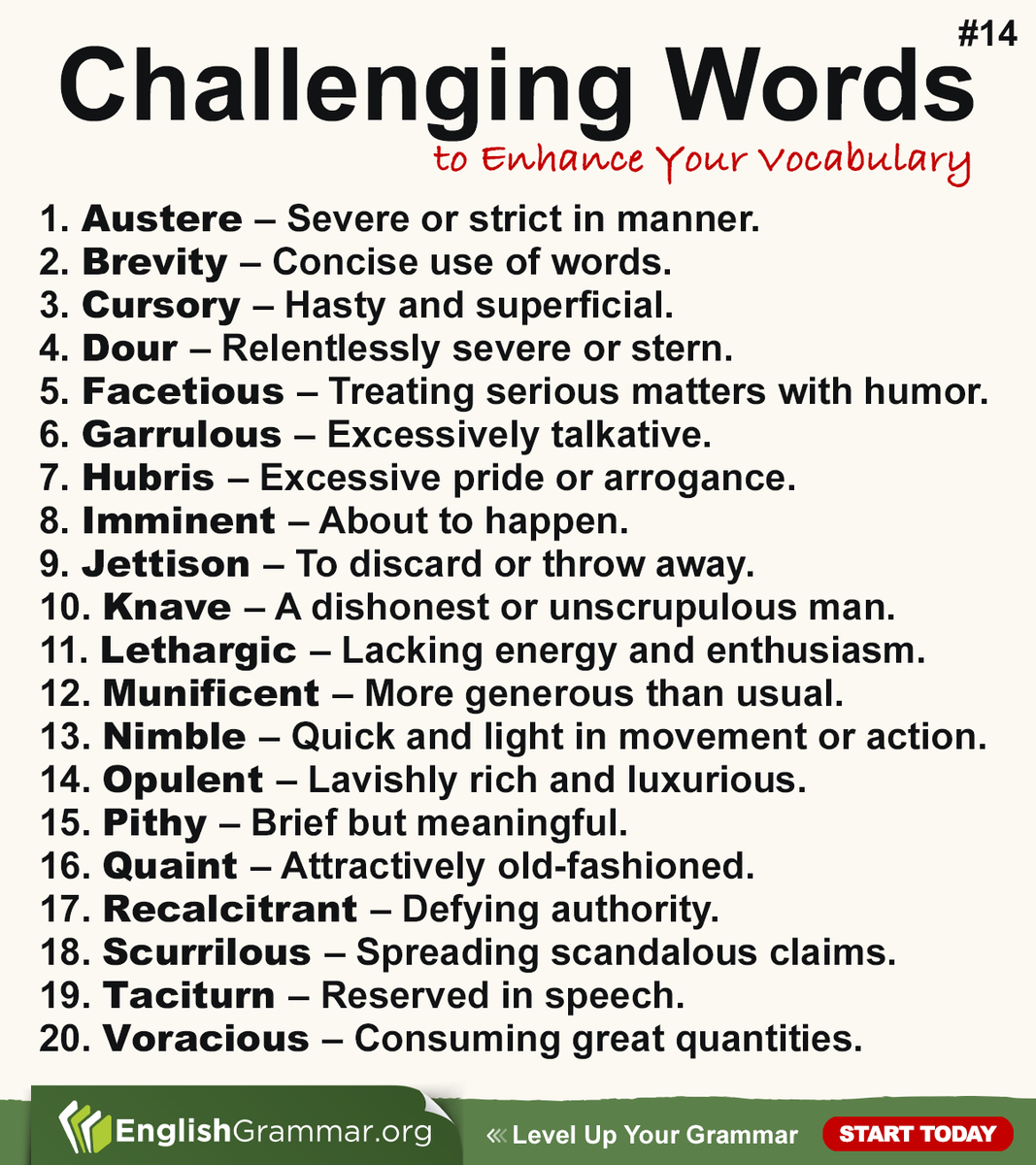 GrammarUpdates's tweet image. Challenging Words #14 #English #vocabulary
