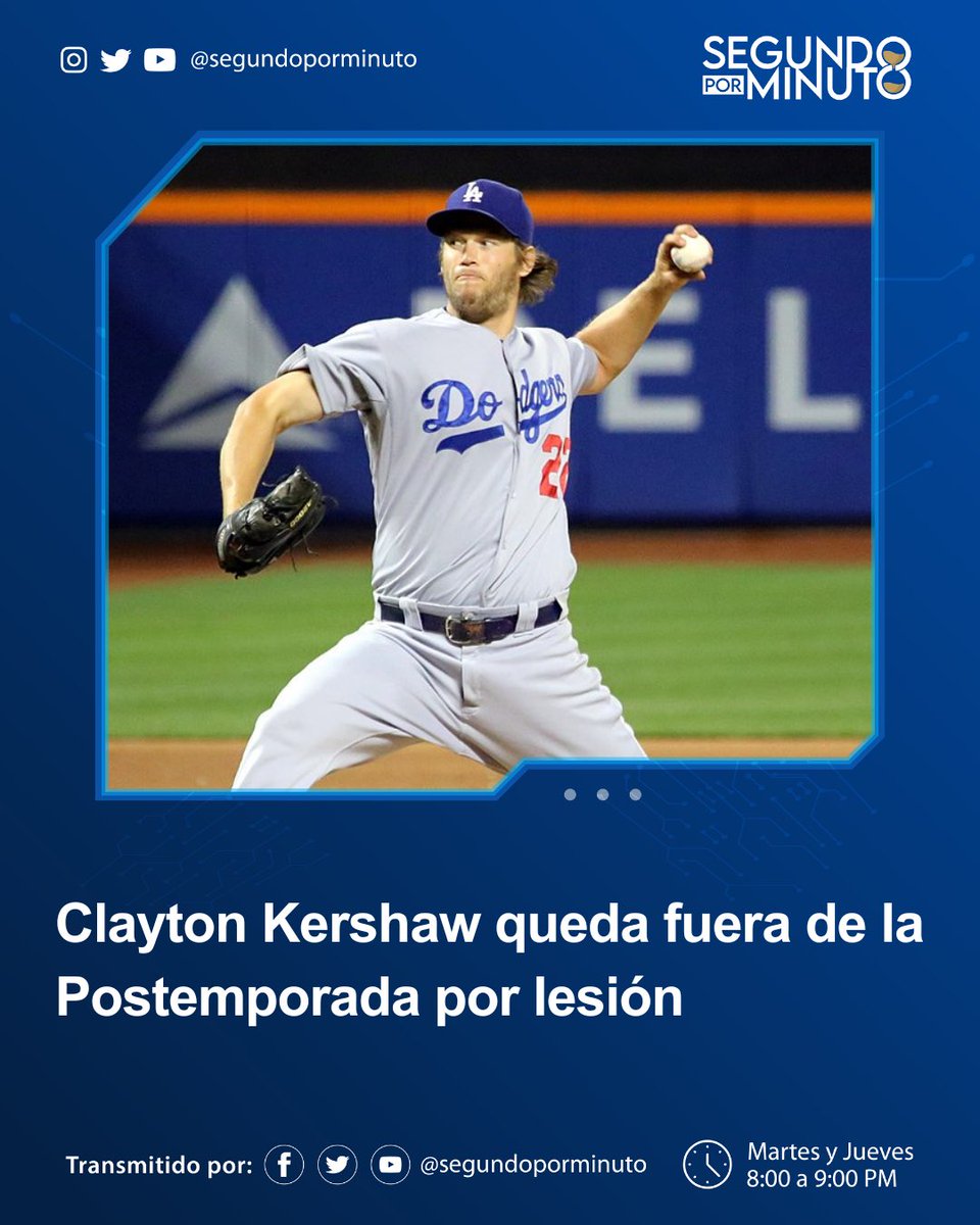 GOLPE bajo para el conjunto de Los
Ángeles Dodgers con la lesión de su estelar lanzador Clayton Kershaw.

El dirigente Dave Roberts confirmó que Kershaw no lanzará mas por lo que resta de temporada, ya que su lesión en el dedo del pie no ha mejorado.

#ClaytonKershaw
#Kershaw