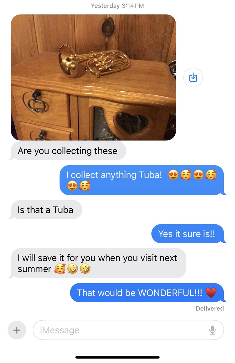 nbuis's tweet image. My #Newfie mother in law is bread-crumbing me to ensure I bring her beloved son and granddaughter back to Newfoundland next summer 😂😂 #NotSubtle #Tuba