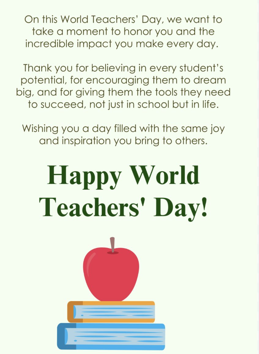 Happy World Teachers’ Day to all the phenomenal educators out there! You encourage students, you challenge them, and you help them grow. 🌱🪴You help them reach their dreams; you inspire them. Thank you for everything you do! ♥️ #WorldTeachersDay <a href="/SullivanHeights/">Sullivan Heights Secondary</a> <a href="/Surrey_Schools/">Surrey Schools</a>