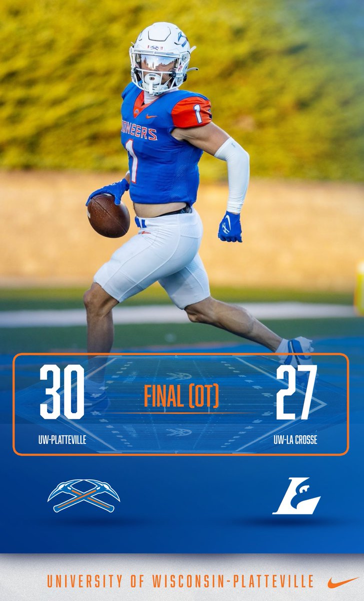 UW-Platteville Athletics (@uwp_pioneers) on Twitter photo 🚨Down goes #3 UW-La Crosse!!!🚨
In the battle of two Top-25 teams, <a href="/UWPlattFootball/">UW-Platteville Football</a> rallies and upsets UWL 30-27 in overtime!
#SwingTheAxe #d3fb #uwp #uwplatteville 🚨Down goes #3 UW-La Crosse!!!🚨
In the battle of two Top-25 teams, <a href="/UWPlattFootball/">UW-Platteville Football</a> rallies and upsets UWL 30-27 in overtime!
#SwingTheAxe #d3fb #uwp #uwplatteville