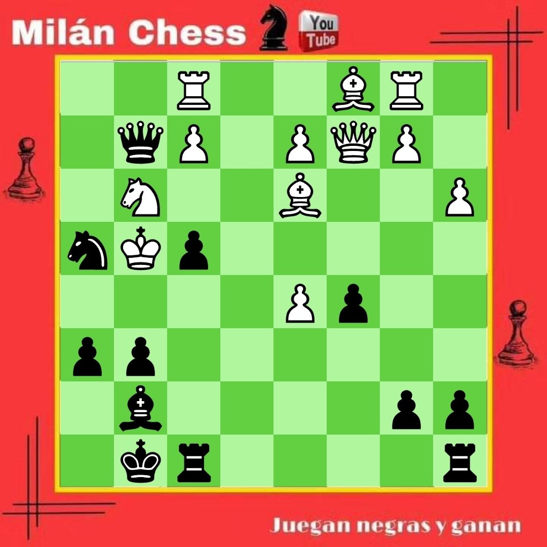 ChessMilan's tweet photo. Problema del día 🤔♟️. 
Juegan negras y ganan... 
Encuentra la mejor jugada para forzar mate en 3 o hacer que el rival abandone  ⚔️♟️.

#ProblemaDiario
#AjedrezUnaPasion
#AprendeAjedrezDesdeCero
#AjedrezParaTodos
#MilanChess
#SuscribeteANuestroCanal https://t.co/LhsgHENUkv