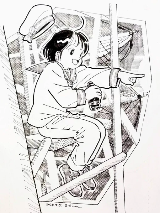 おはようございます。朝の再掲のお時間です。
#Inktober  #inktober2024 
day2 discover  day5 binoculars

本日も良い1日を! 