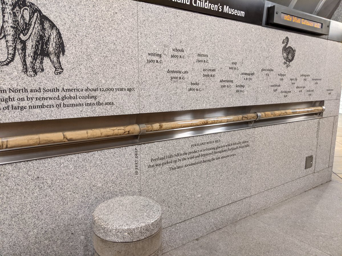 This #subway station in Portland, OR, is one of my favorites!  It displays along the platform a core that shows the slice of Earth history conveyed in the layers of rocks and sediment extending from ground level down to the depths excavated to build the station.  #Geology