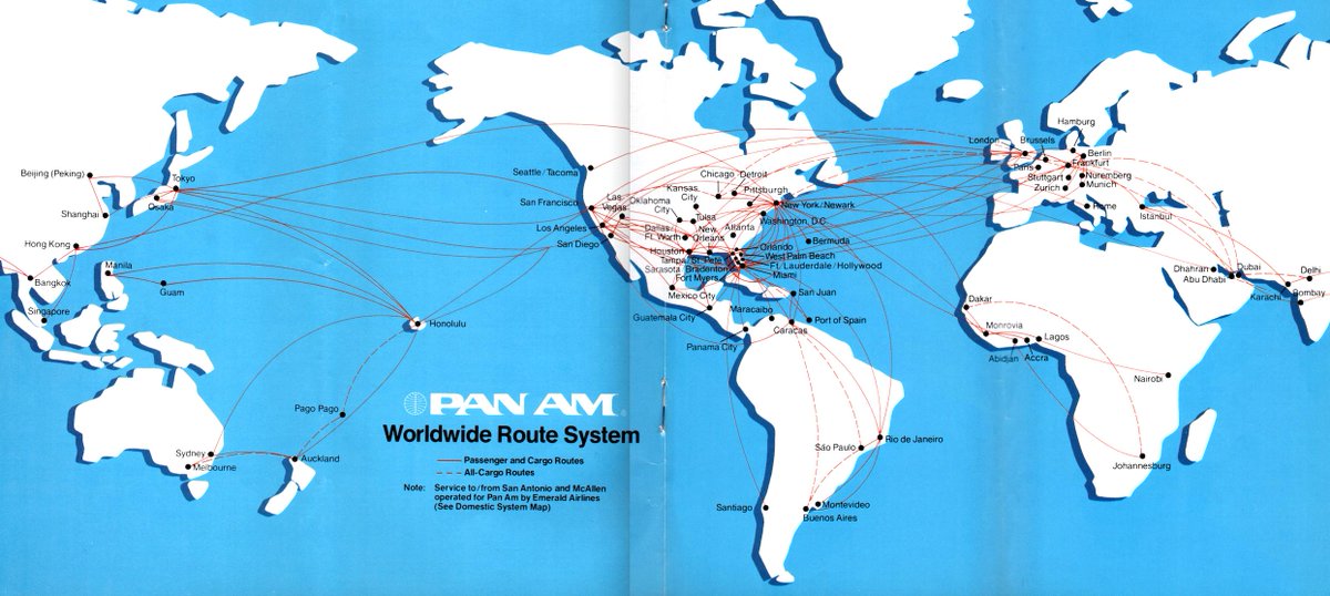 AvGeek71's tweet image. Here are PanAm&apos;s domestic and worldwide route maps from September, 1982. Houston routes were leftovers from the National merger and Emerald Airlines provided feeder service there. #airline #airlines #avgeek #avgeeks #aviation #airport #travel #PanAm