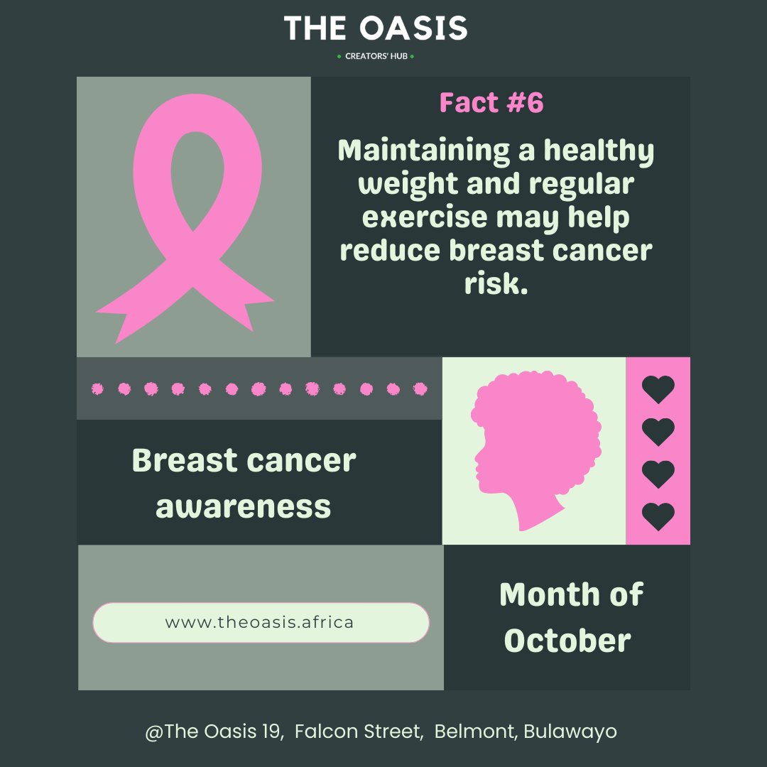TheOasisByo's tweet photo. Maintaining a healthy weight and regular exercise may help reduce breast cancer risk.
#cancer #breastcancer #breast #breastcancerawareness #awareness #cancerawareness #October #TogetherWeCan #FightLikeAGirl #CancerWarrior #BreastCancerSurvivor https://t.co/xOg2CSvJsX