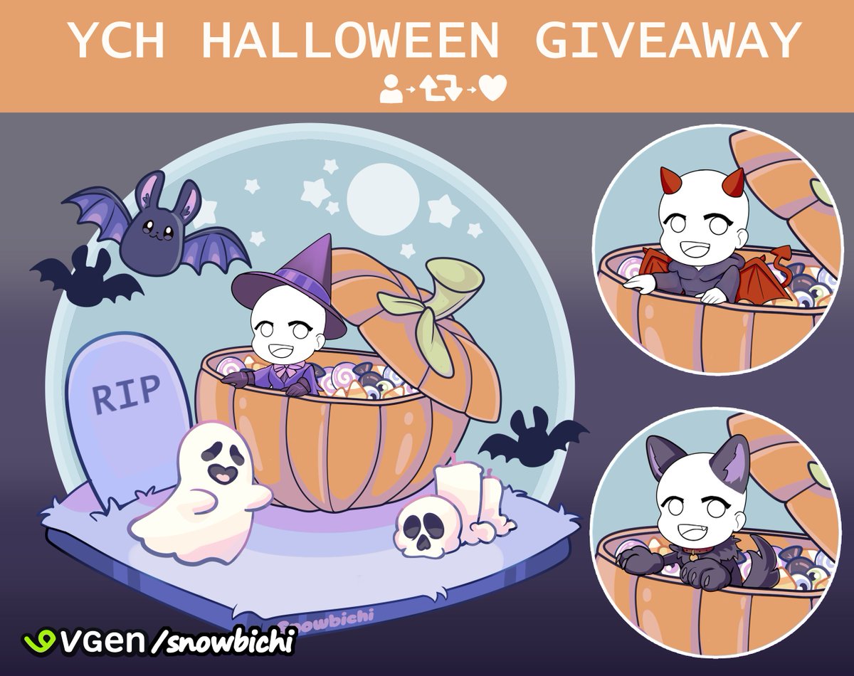 🎃👻 【Halloween YCH Giveaway】👻🎃

To celebrate the spooky season I'm giving away YCH art! 

How to join!: 
- Follow/Like/Retweet 
- [Optional] Reply with an image of your OC 

Giveaway ends October 26th !!