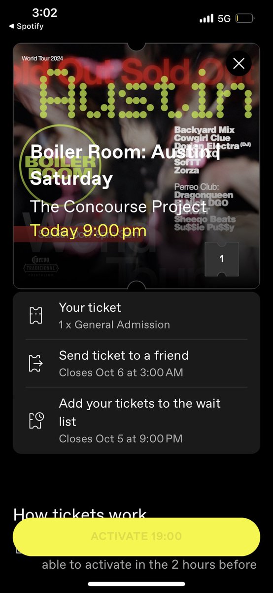 Selling 1 boiler room ticket for tonight October 5th let me know pls #boilerroomaustin
 #austin