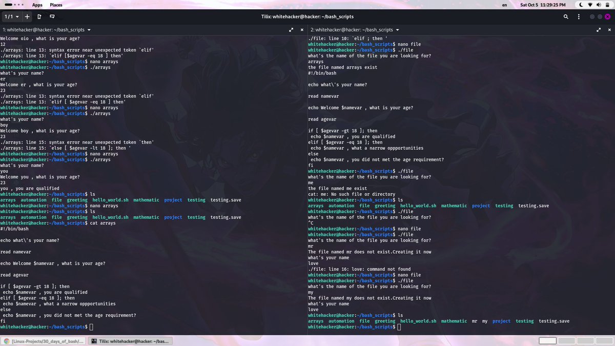 IbraheemA50's tweet image. Day 4⃣ of #30daysofbashscripting
Today, I learned how to use the following commands in Bash: if, elif, and else. I also explored how to use them to build and automate tasks.