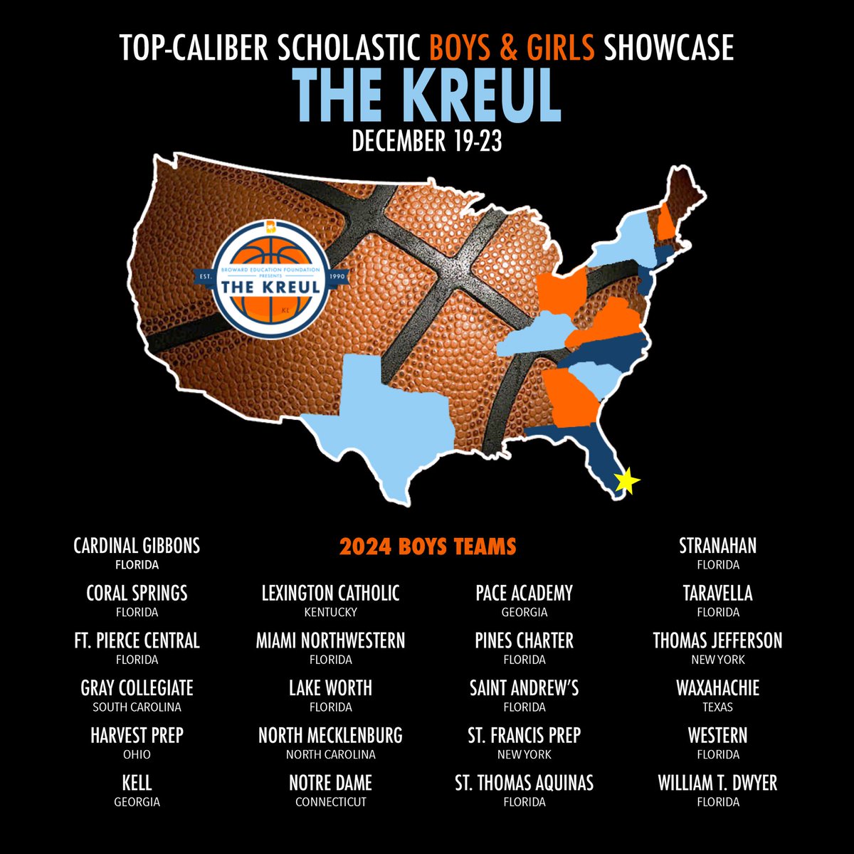 Kreul Classic (@kreulclassic) on Twitter photo Introducing The Kreul 2024 boys’ field. 22 top-caliber scholastic teams featuring coveted recruits from CT, FL, GA, KY, NC, NY, OH, and SC.
Boys: Dec 19-21
<a href="/CoralSpringsGym/">Coral Springs Gym</a>
Details and ticket info released soon.
#TheKreul2024
#VisitLauderdale Introducing The Kreul 2024 boys’ field. 22 top-caliber scholastic teams featuring coveted recruits from CT, FL, GA, KY, NC, NY, OH, and SC.
Boys: Dec 19-21
<a href="/CoralSpringsGym/">Coral Springs Gym</a>
Details and ticket info released soon.
#TheKreul2024
#VisitLauderdale