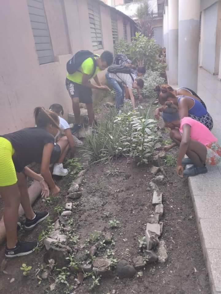 Realizan nuestros educandos labores de higienización y de Formación Laboral en el jardín de plantas medicinales 
#soberaniaalimentaria