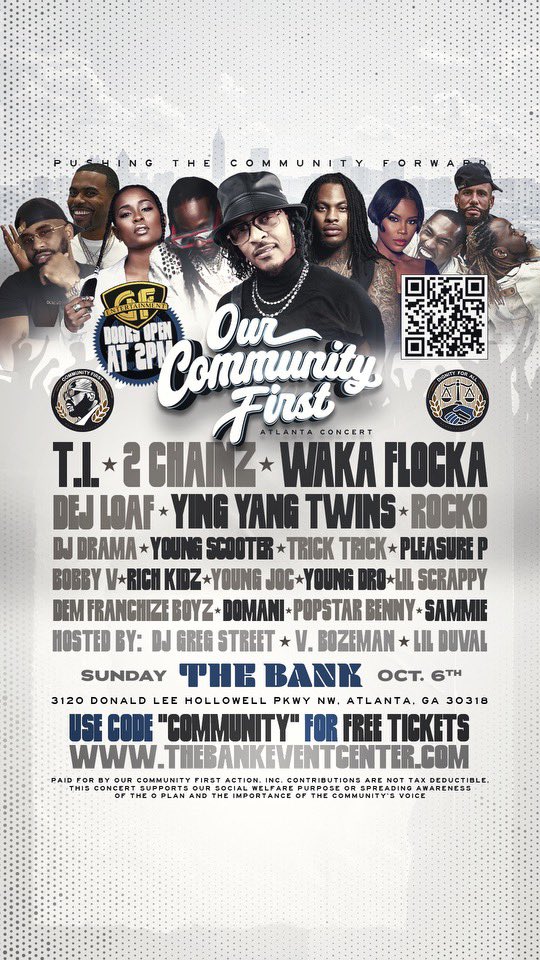 Are you ready #Atlanta? We are bringing the community together, promoting policies to push the community forward! TOMORROW at The BANK! Doors open 2pm. See you there! #OPlan #CommunityFirst