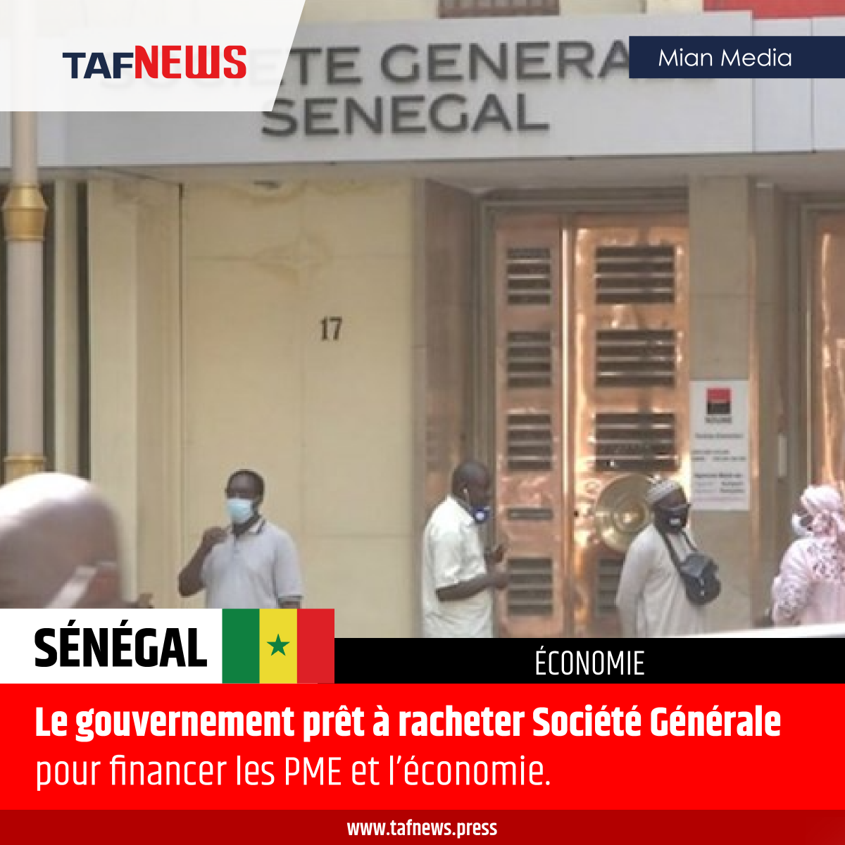 TAFNews_'s tweet photo. #Sénégal : Le gouvernement prêt à racheter Société Générale pour financer les PME et l’économie.

Lisez l'article complet sur notre site internet : https://t.co/57bcQLZOzM

#Finances #Economie #News https://t.co/VDWTcsjEO5
