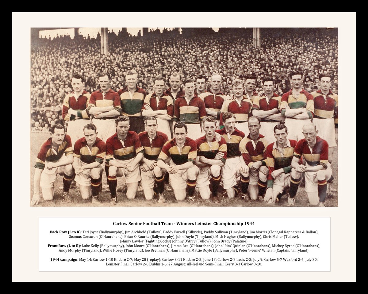 🇲🇱 Today in NCP <a href="/Carlow_GAA/">Carlow GAA</a> will commemorate the 80th anniversary of our only Leinster SFC win in July '44 when we beat Dublin in Athy.

Members of the families of the players/mentors will be treated to a Reception before the SFC final &amp; will be introduced to the crowd at HT.