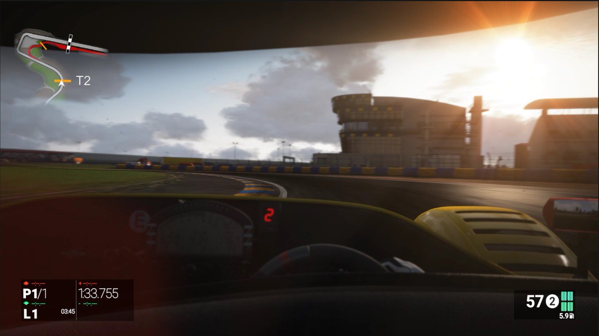 Psiphor's tweet image. Goodnight #DiRTKiCKERS et al.

Leaving you with my helmet-cam shot from #ProjectCars&apos; Le Mans Bugatti circuit. 🌇🏎️🏁😎

#Simracing