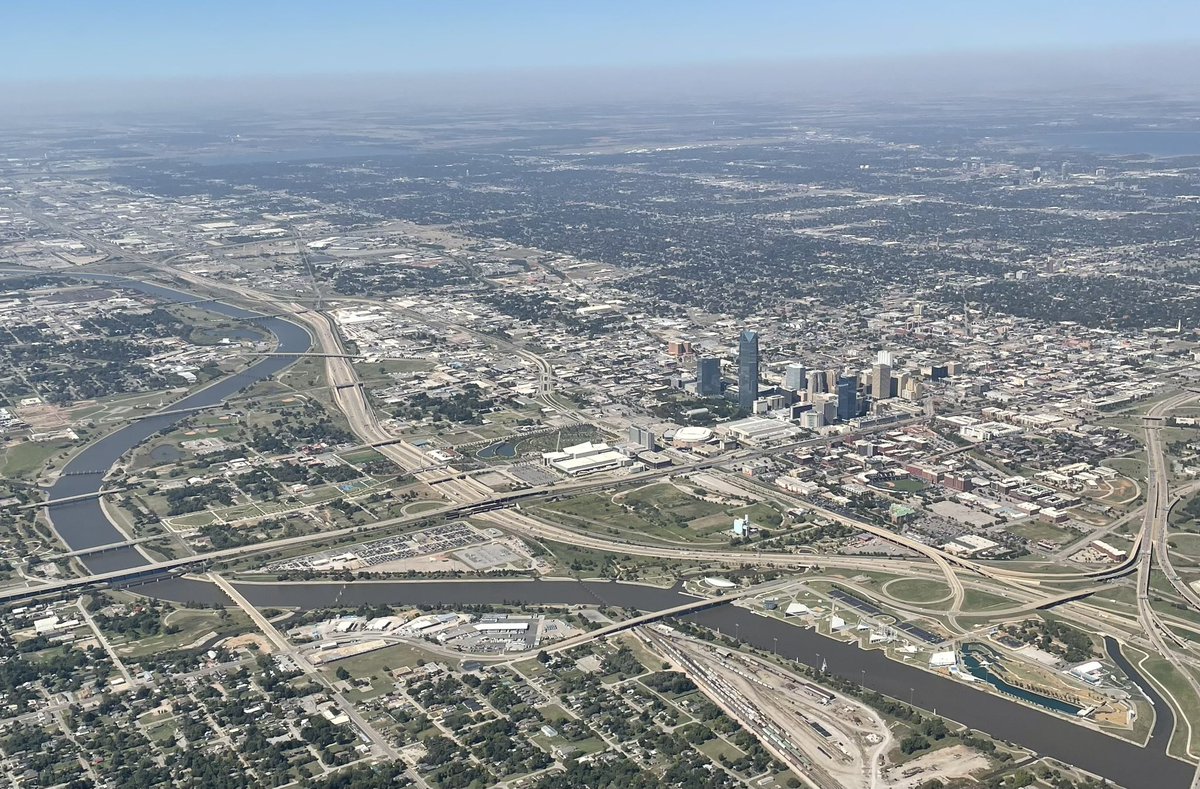 Downtown Oklahoma City with Wiley Post airport in the background