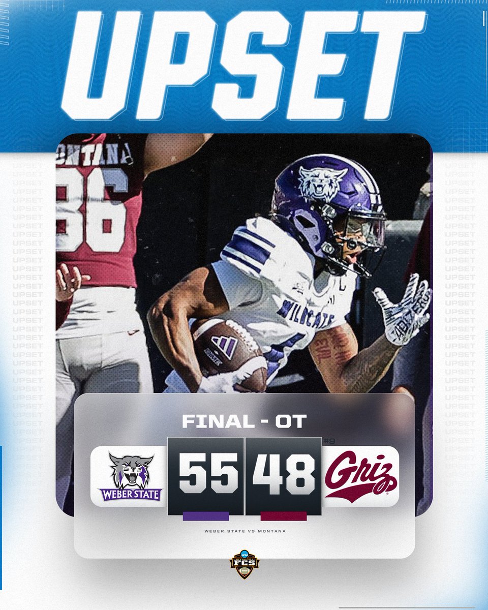Weber State takes down the Grizzlies 🔥

<a href="/weberstatefb/">Weber State Football 🏈</a> upsets No. 9 Montana in overtime, 55-48.

#FCS