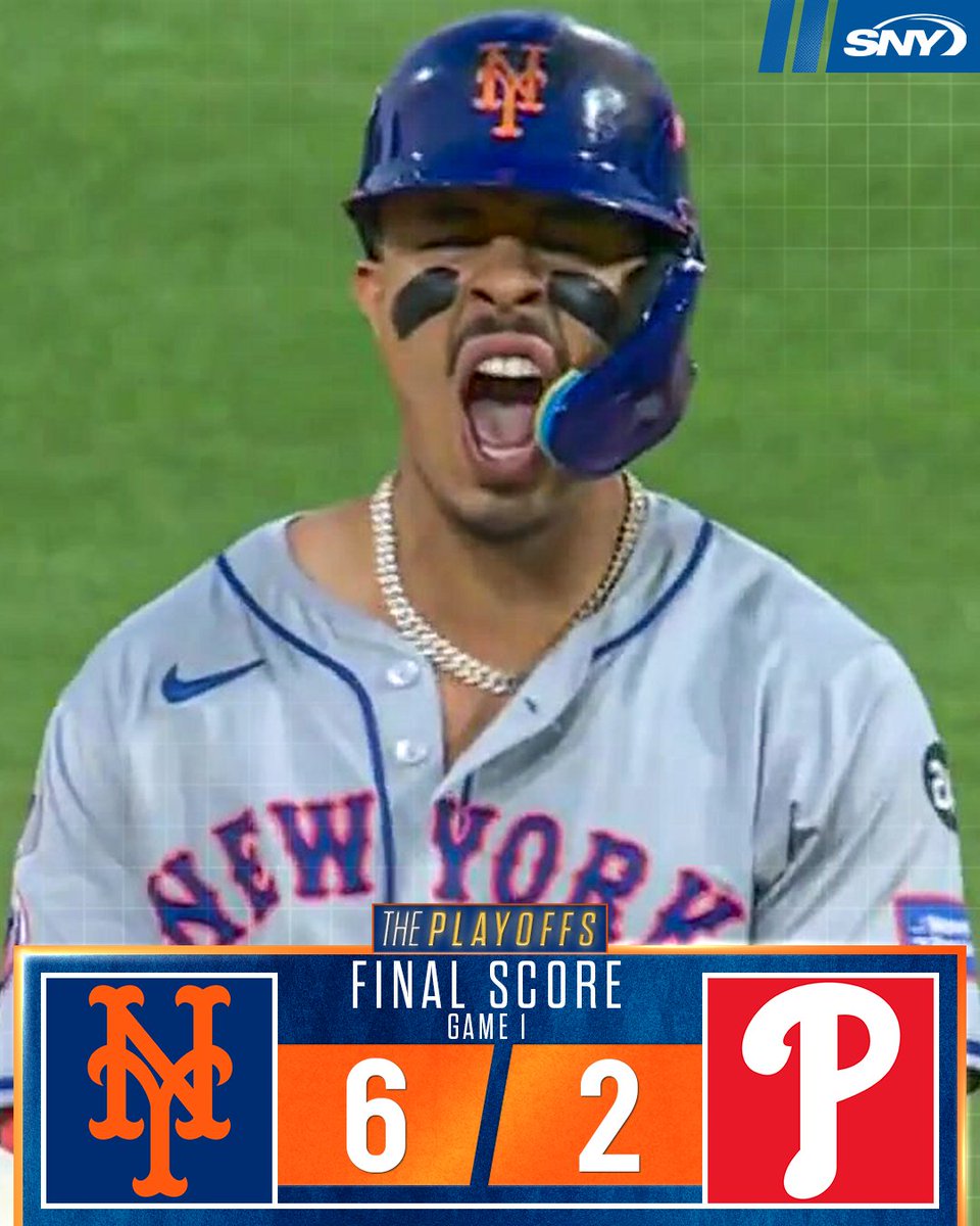 SNY_Mets's tweet image. GAME 1 BELONGS TO NEW YORK ✅

THE METS TAKE A 1-0 LEAD OVER THE PHILLIES IN THE NLDS!