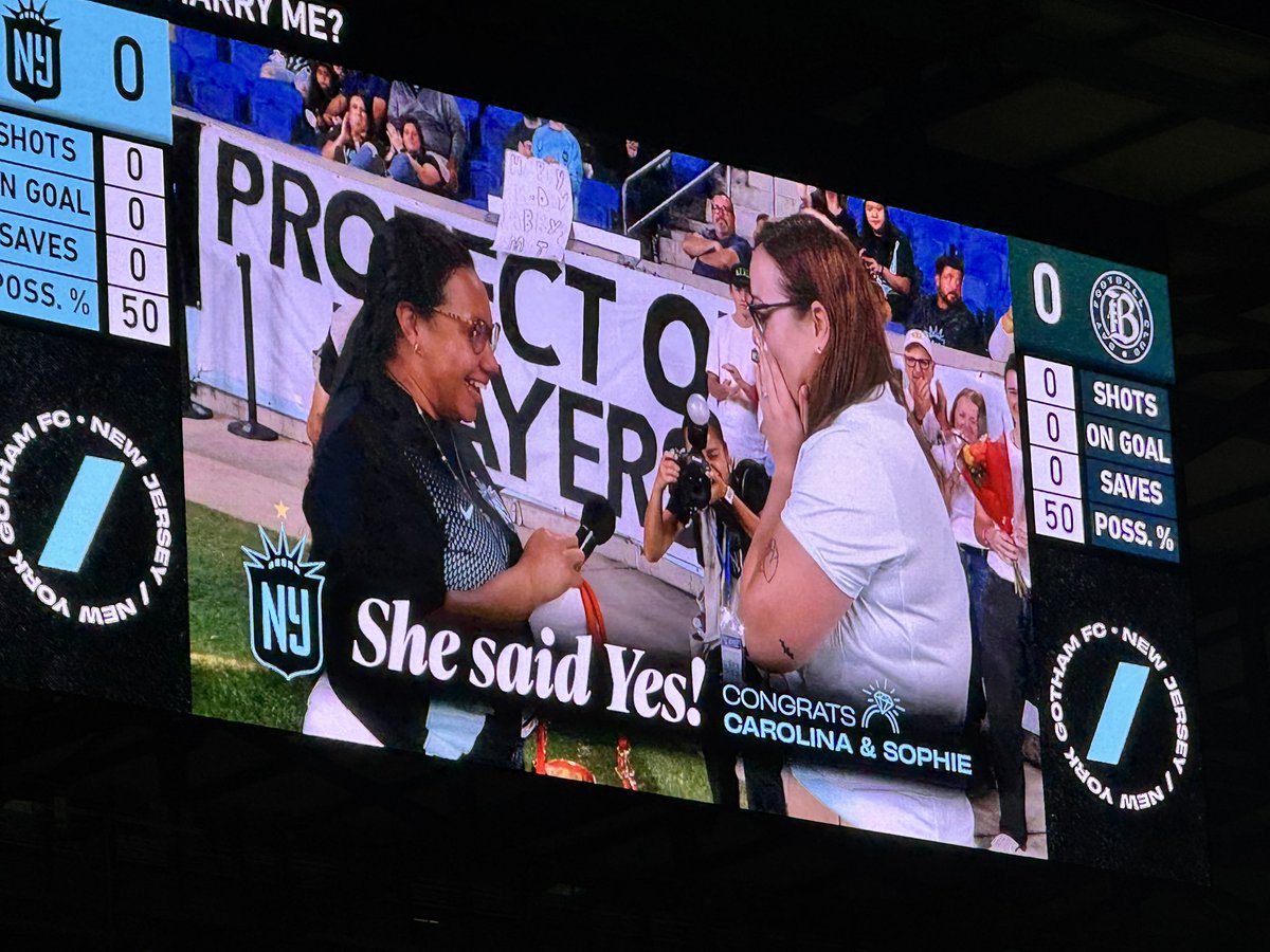 neddonovan's tweet photo. WE’VE GOT A PRE-GAME PROPOSAL, PEOPLE! LET’S GO!!!!!!!!

@GothamFC #GothamFC @NWSL #LetsGoBats https://t.co/dnBcceF2CU