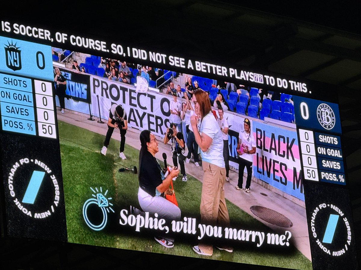 neddonovan's tweet photo. WE’VE GOT A PRE-GAME PROPOSAL, PEOPLE! LET’S GO!!!!!!!!

@GothamFC #GothamFC @NWSL #LetsGoBats https://t.co/dnBcceF2CU