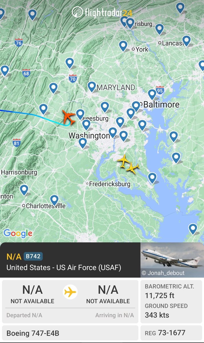 3 planes circling Joint Base Andrews in DC waiting to land:
E-4B command/control plane
2 C-40 SAM flights from Colorado Springs
Air Force 2 just landed from Charlotte a moment ago, presumably with Harris onboard