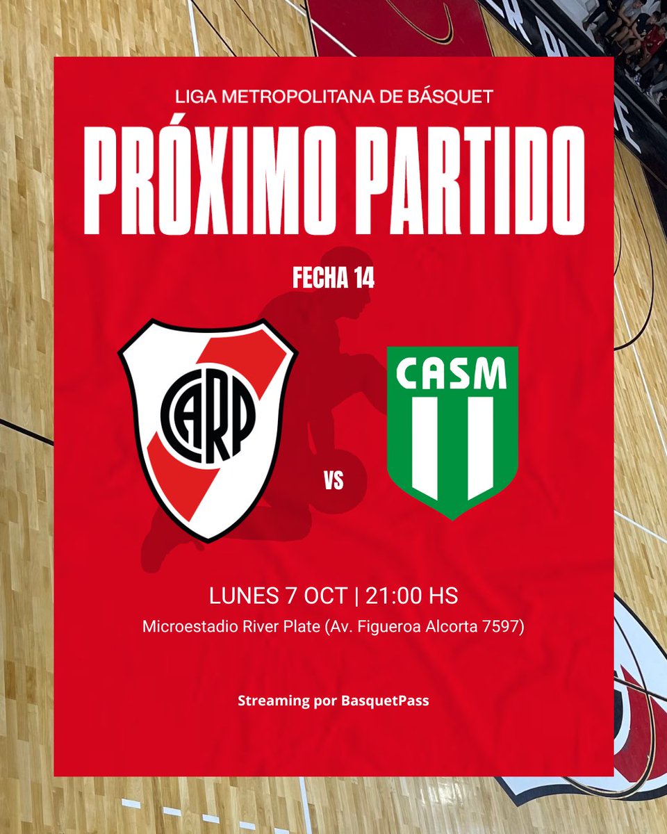 Este lunes, en el Microestadio del Club 🙌🏀

➡️ Local vs. San Miguel
🗓️ Lunes 7/10, 21:00 hs
📍Microestadio River Plate (Av. Figueroa Alcorta 7597)
🎟️ $3500, entrada gratuita para socios y Somos River
🖥️ <a href="/basquetpass_arg/">Basquet Pass Argentina</a>