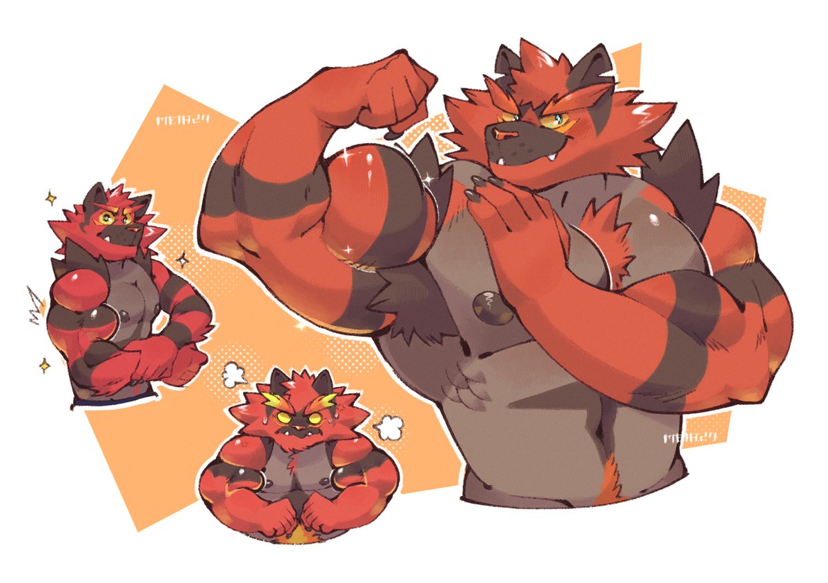 a little late for #biceptember but here it is!

the incineroar brothers showing off their guns, or at least trying to! 💪🐯🔥