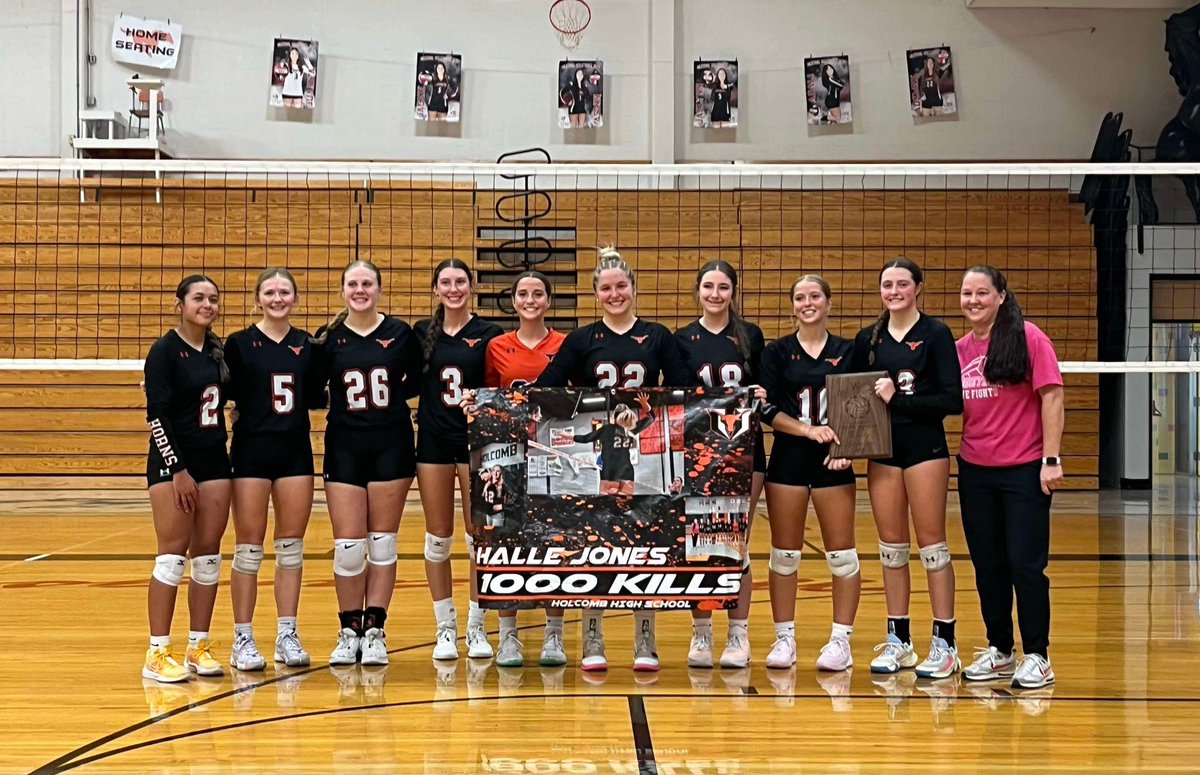 Holcomb (3A) goes 5-0 to win the SWH tournament. Holcomb moves to 20-8. Halle Jones passes the 1,000 kill milestone today in the championship match against Spearville. #sportsinkansas