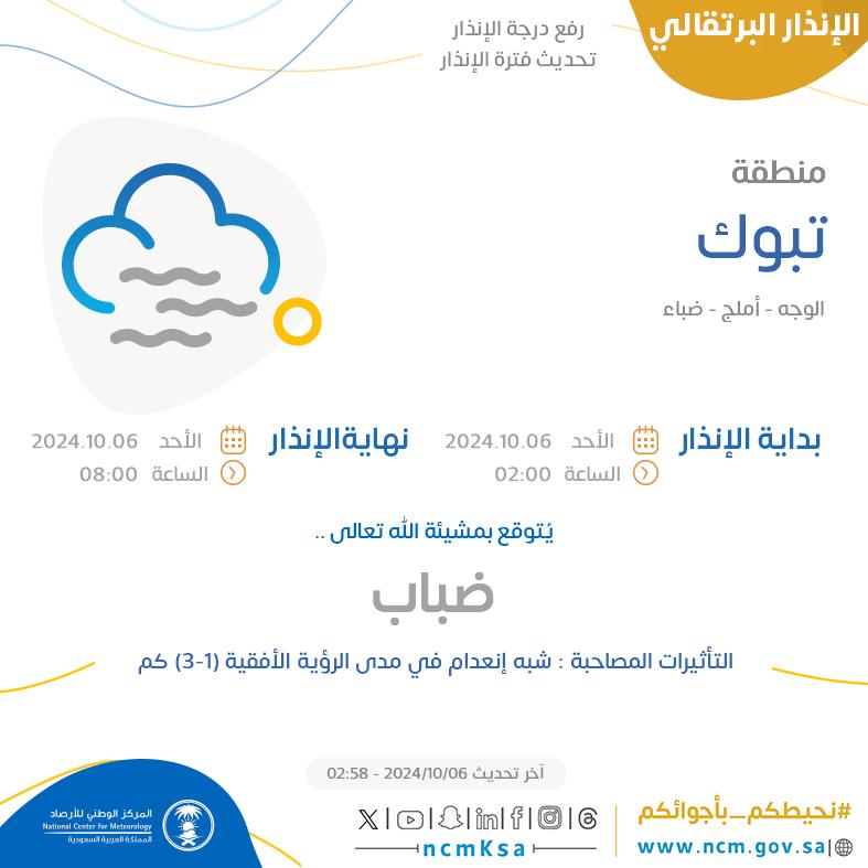NCMKSA's tweet photo. الإنذار البرتقالي - #منطقة_تبوك - #الوجه #أملج #ضباء  

للتفاصيل  https://t.co/VuQaorbwLE 

#الإنذار_المبكر #طقس_السعودية
#المركز_الوطني_للأرصاد https://t.co/lBCrQoVQWd