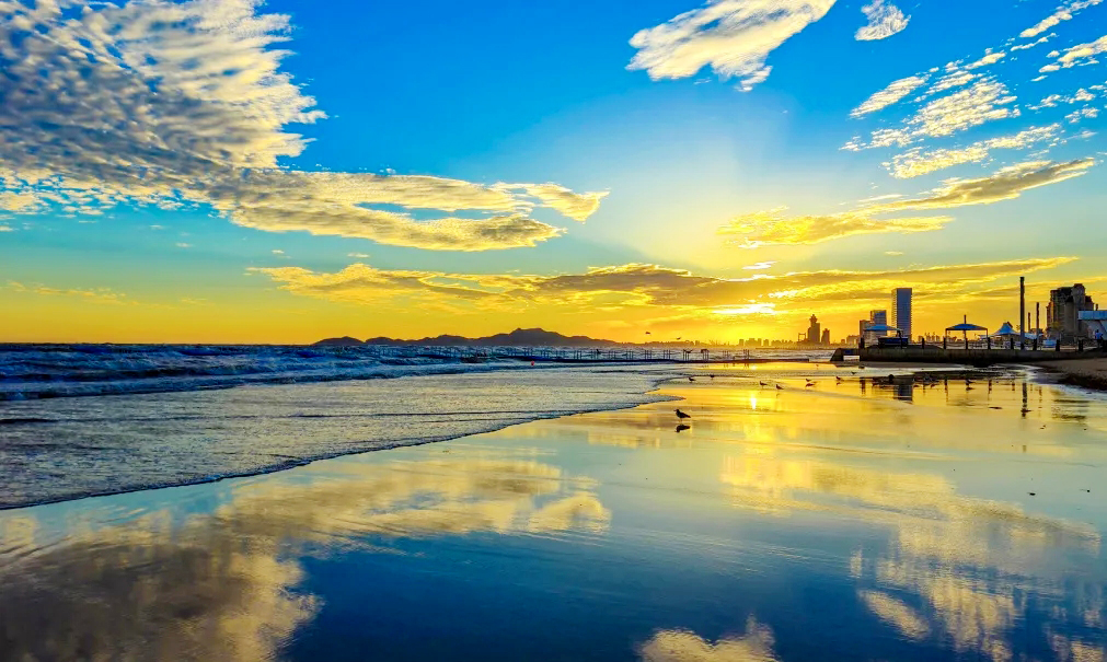 DiscoverYantai's tweet photo. 🌅 Early autumn mornings at the Golden Sand Beach Coastal Park in #Yantai Huang-Bohai New Area present breathtaking oil paintings with each shutter press~🌊⛱️ #AmazingYantai #AutumnInYantai
(Photo by Xiao Shuilian) https://t.co/a47kjmjNth
