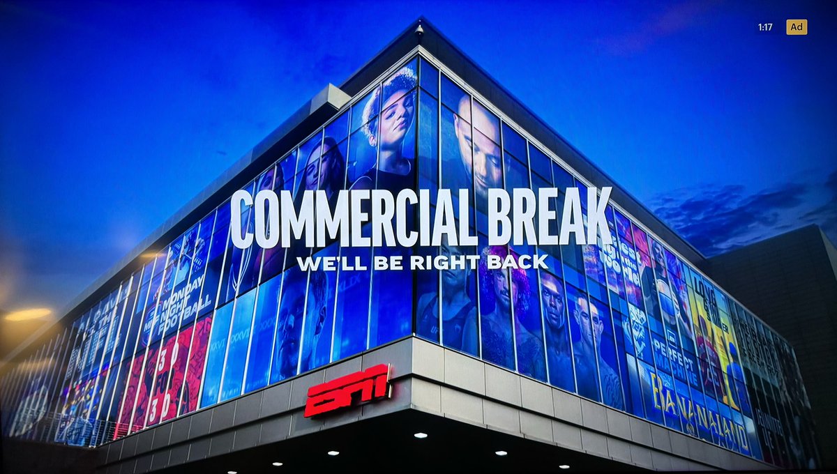 Catching up on the Jacks game from the beginning and <a href="/espn/">ESPN</a> makes you sit through 2 minutes of this screen during every ad break. Zero ads. Just this graphic. World-class UX.