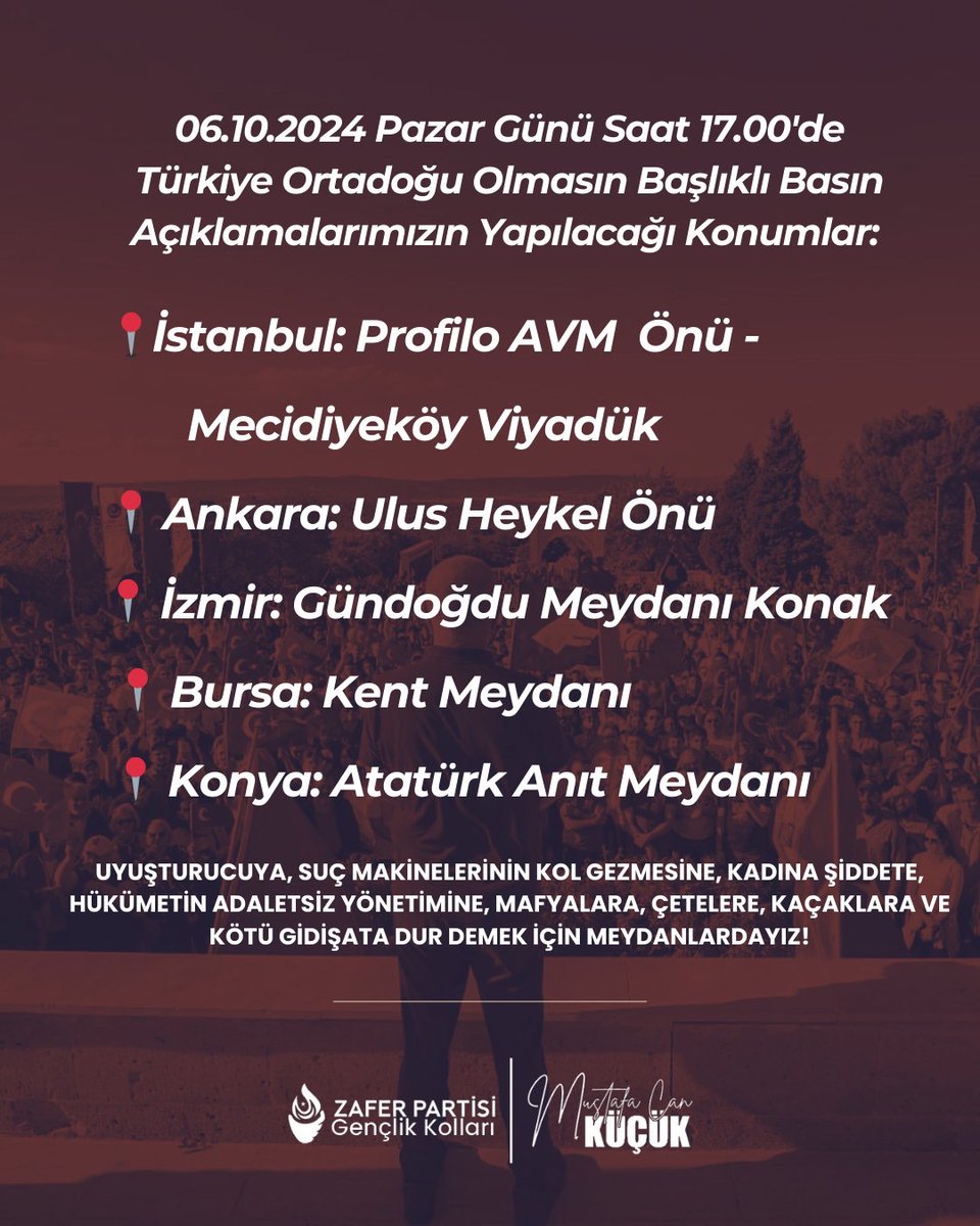 ajans_muhbir's tweet photo. Zafer Partisi, bugün 17.00’de eş zamanlı olarak sokaklara inecek:

“Uyuşturucuya, suç makinelerinin sokaklarımızda kol gezmesine, kadına şiddete, hükümetin adaletsiz yönetimine, mafyalara, çetelere, kaçaklara ve tüm bu kötü gidişata dur demek için yarın 17.00’de meydanlardayız!” https://t.co/vTypDgdBPQ