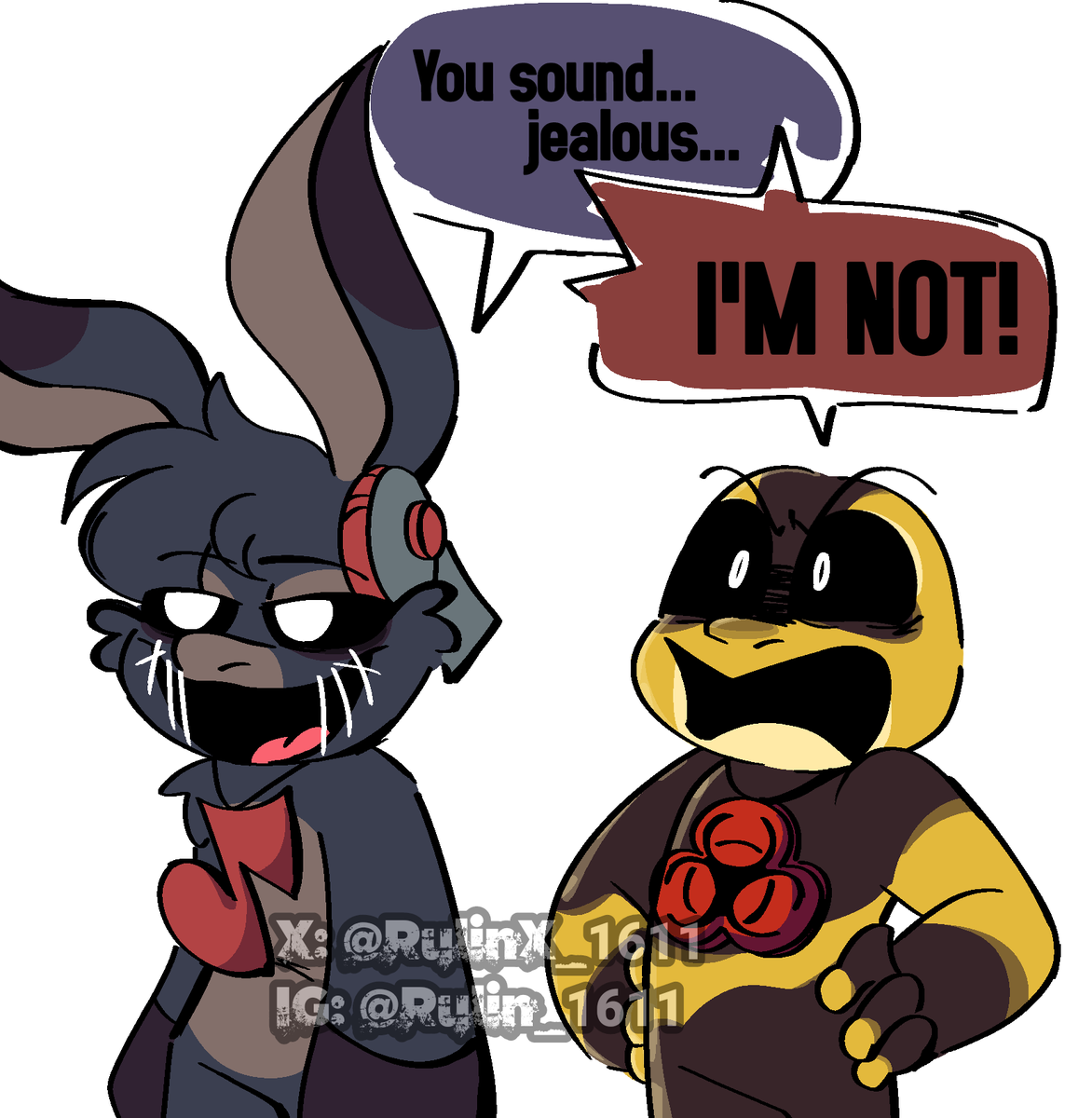 I don't know, but I do get the impression that he one of those who say "I can do it too! >:(" 

#SmilingCritters #NightmareCritters #KickinChicken #HoppyHopscotch #SmilingCrittersOC #IckyLicky #Art #Cartoon #CartoonArt