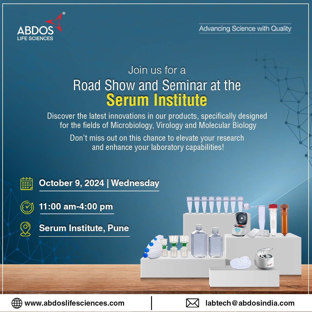 AbdosLabtech's tweet image. #AbdosLifeSciences will be visiting the @SerumInstIndia for an exciting road show and seminar. Don’t miss this opportunity to experience the widest range of plastic labware products, first-hand.

📍Serum Institute, Pune

#LifeSciences #LabEssentials #Manufacturing