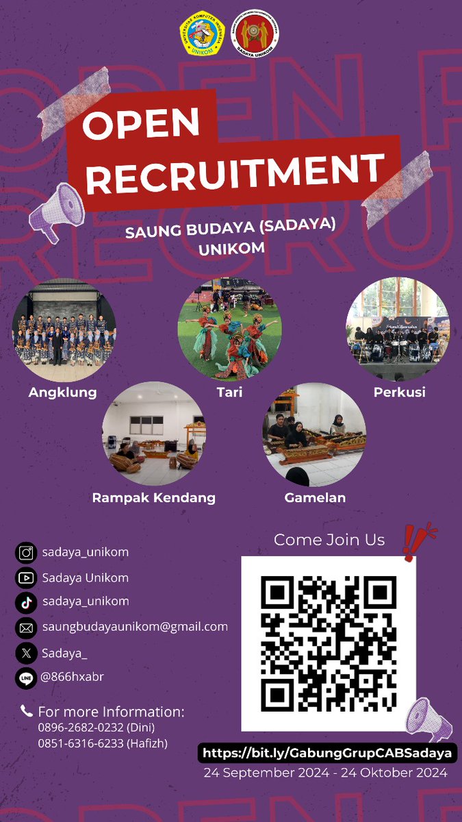 [ SADAYA OPEN RECRUITMENT ]

Sampurasun baraya!!
Ada kabar baik nih Sadaya lagi buka pendaftaran untuk anggota baru.

Jadi tunggu apa lagi ayo buruan daftarkan diri kalian dan jadi bagian dari keluarga Sadaya Unikom. 

Gabung grup dibawah ini👇🏻
bit.ly/GabungGrupCABS…