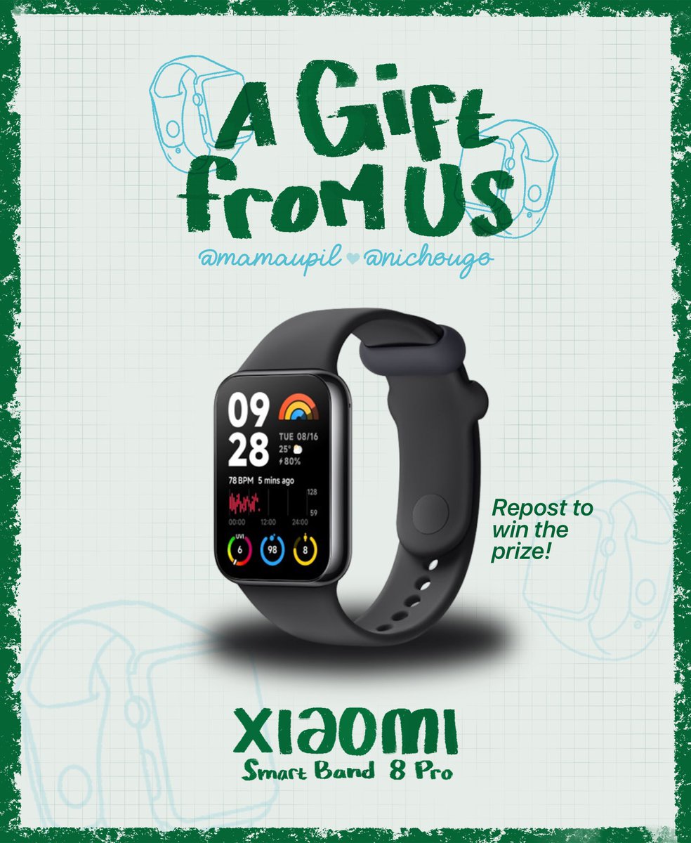 ㅤ
ㅤ ️️️️ ️️
                           A Gift From Us
               <a href="/mamaupil/">𝐌𝐀𝐏𝐈𝐋</a> ✦ <a href="/nichougo/">郑, Hugo.</a> 

You may repost this post to win the prize : Xiaomi Smart Band 8 Pro

The winner will be drawn on October 9th. ❗️ROLEPLAYER/BA ONLY❗️          
️️ ️️️️ ️️
ㅤ