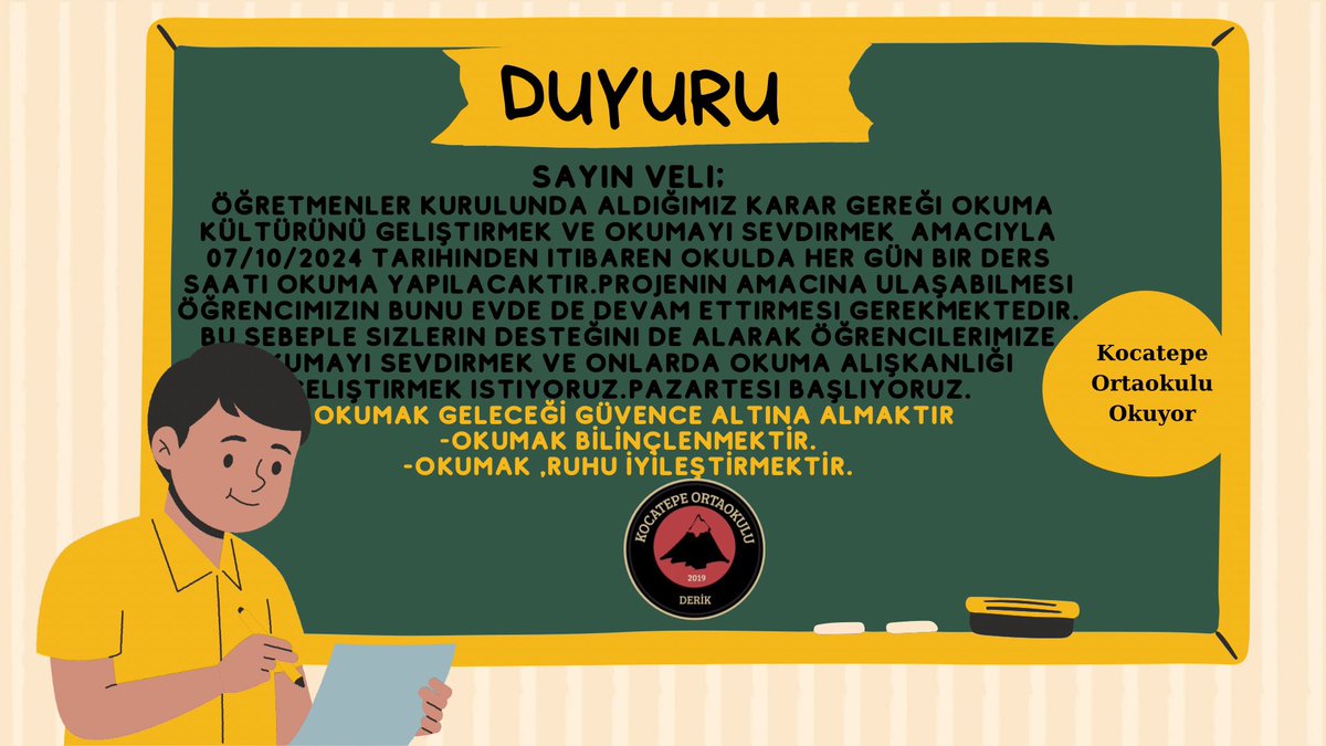 #Pazartesi Başlıyoruz.
”Okumak ,ruhu iyileştirir.”

<a href="/ali_eyyupkoca/">Ali Eyyupkoca</a> 
<a href="/yemrebayrakli/">Yunus Emre Bayraklı</a> 
<a href="/MstfaKAHRAMAN/">Mustafa KAHRAMAN 🟢🇹🇷</a> 
<a href="/derikmem47/">Mardin/Derik İlçe Millî Eğitim Müdürlüğü🟢🇹🇷</a>
